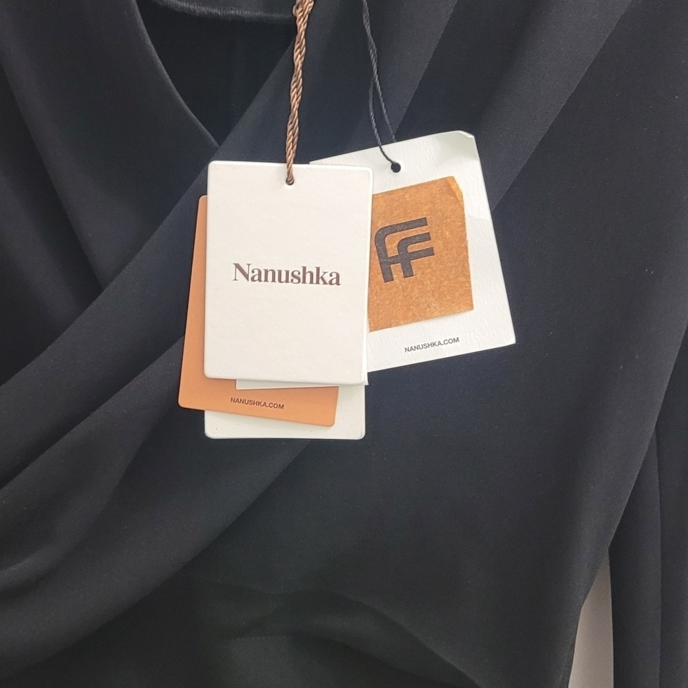Nanushka Black Ruched Asymmetrical Wrap Top Size 10 Black (Runs Small 8) - Picture 3 of 9